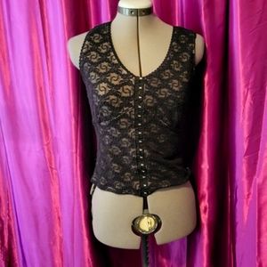 Vintage lined black lacey grunge fairy top with hook & eye closures!